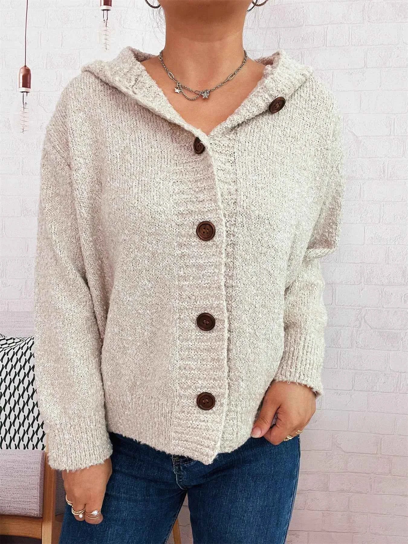 Cozy Button-Up Hooded Cardigan