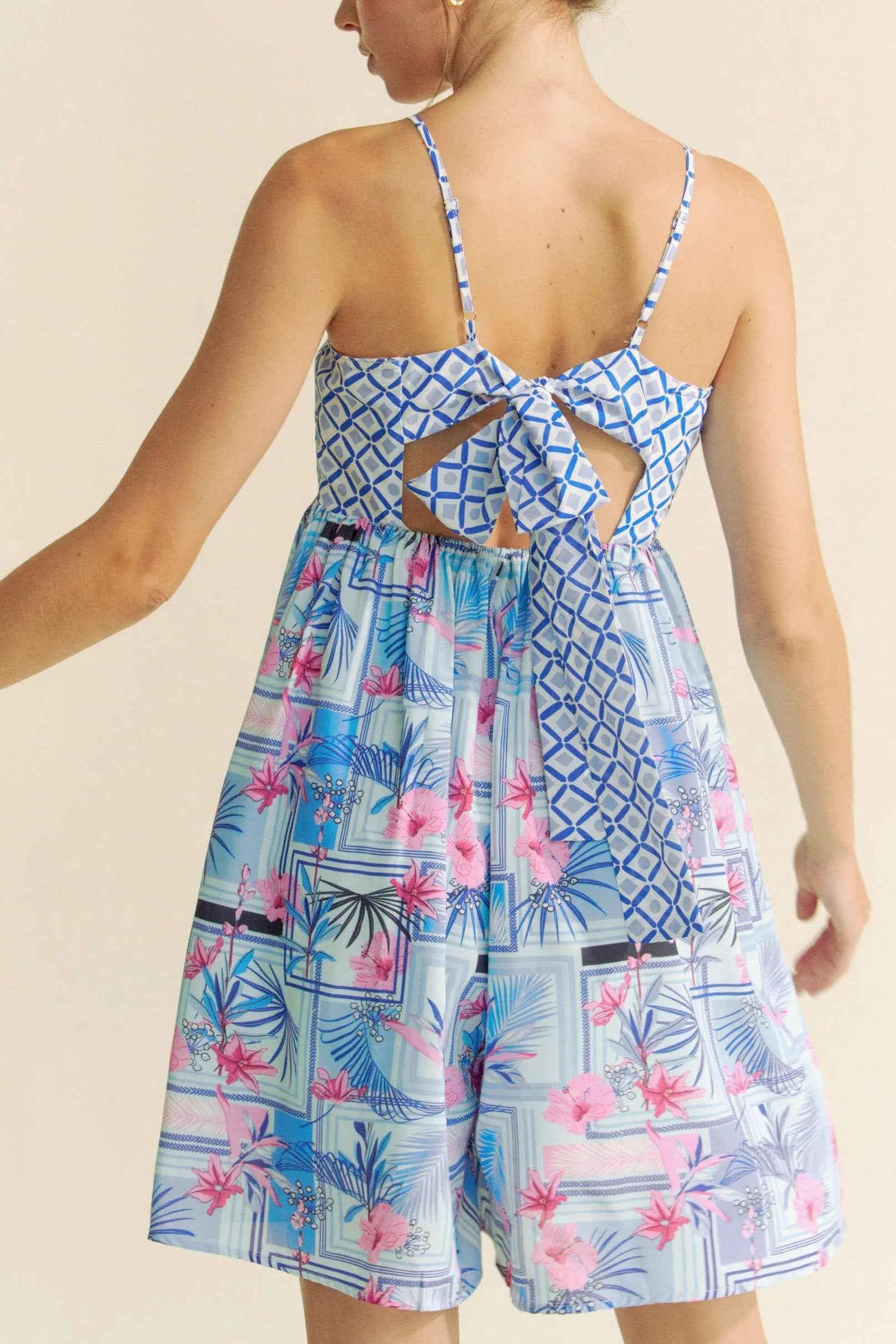 Davi & Dani Tropical Floral Geo Print Tie Back Tube Top Romper 4e4c784d8eab4aa4b21a05009ae24c9d-Max-Origin
