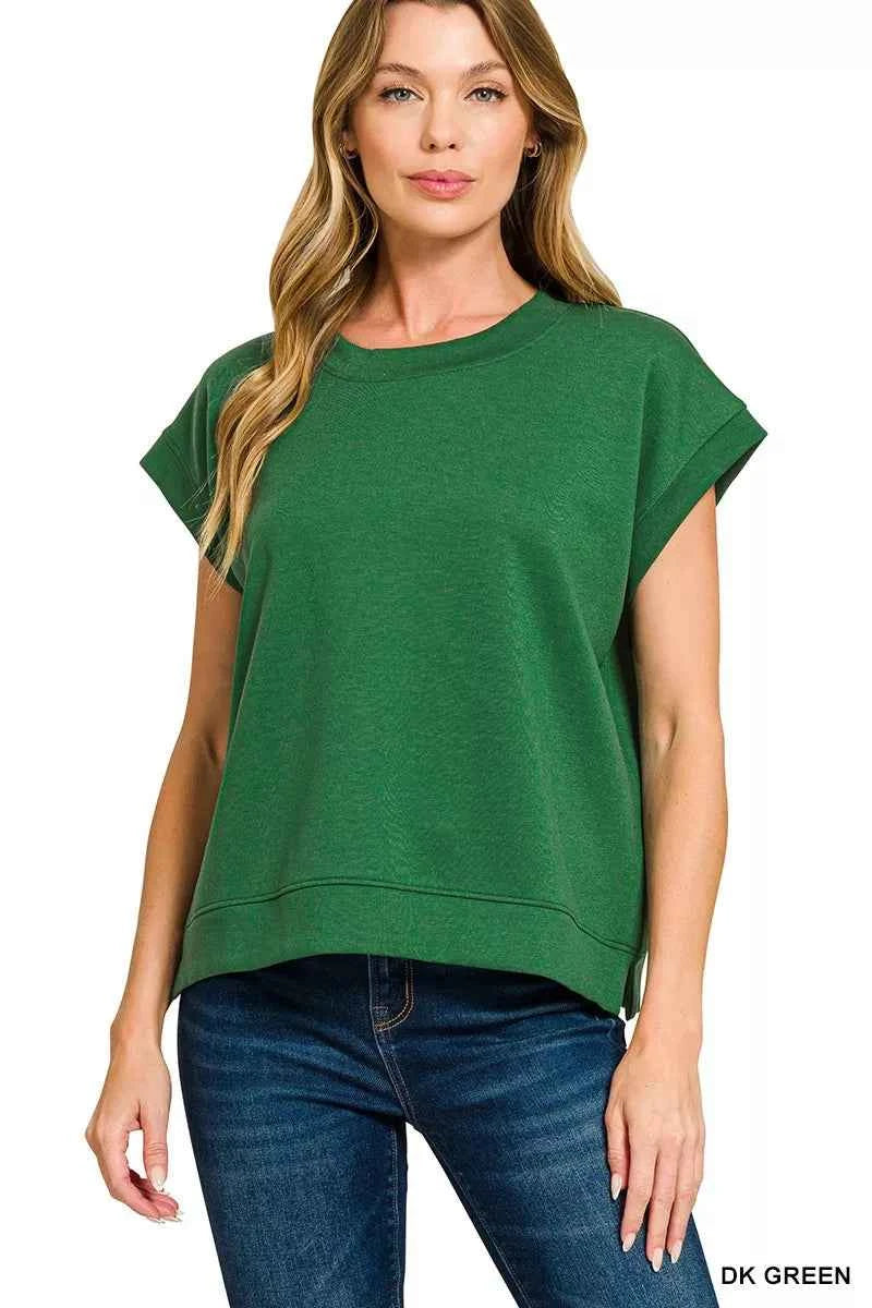 Zenana Scuba Short Sleeve Sweatshirts DK GREEN 4e4dfa0ecd2947dc8c005bc01f964ab7-Max-Origin