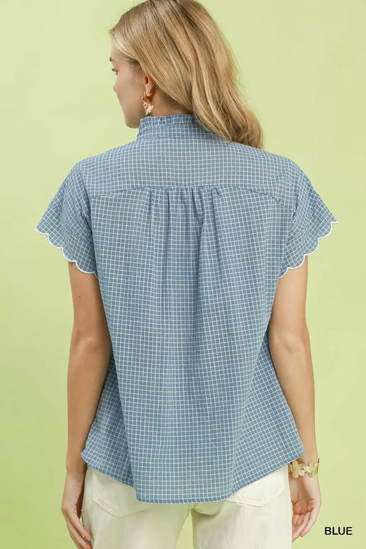 Embroidered Print Scallop Sleeve Button Front Blouse 4e50ff21-99ed-4e66-ada1-06a3f4c2529e-Max-Origin