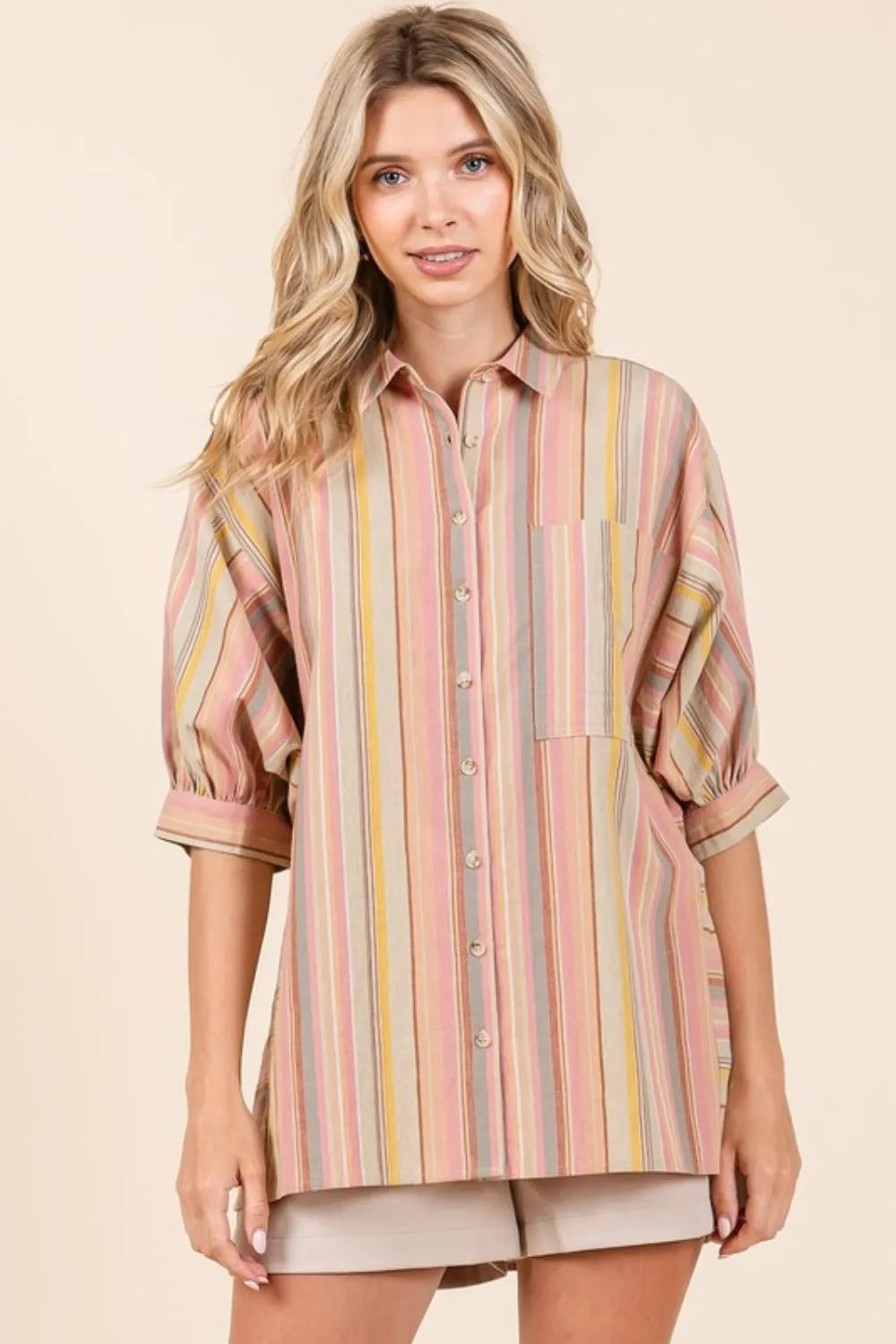 Mittoshop Striped Bubble Sleeve Button Down Shirt 4e512e0e-4566-4d3b-9747-79e50d471d7b-Max