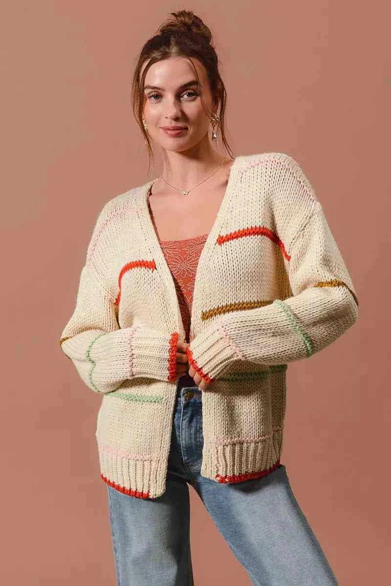 SO ME Loose Fit Multi Stripe Open Front Cardigan 4e56a68edbab4c40805d47918c063695-Max-Origin
