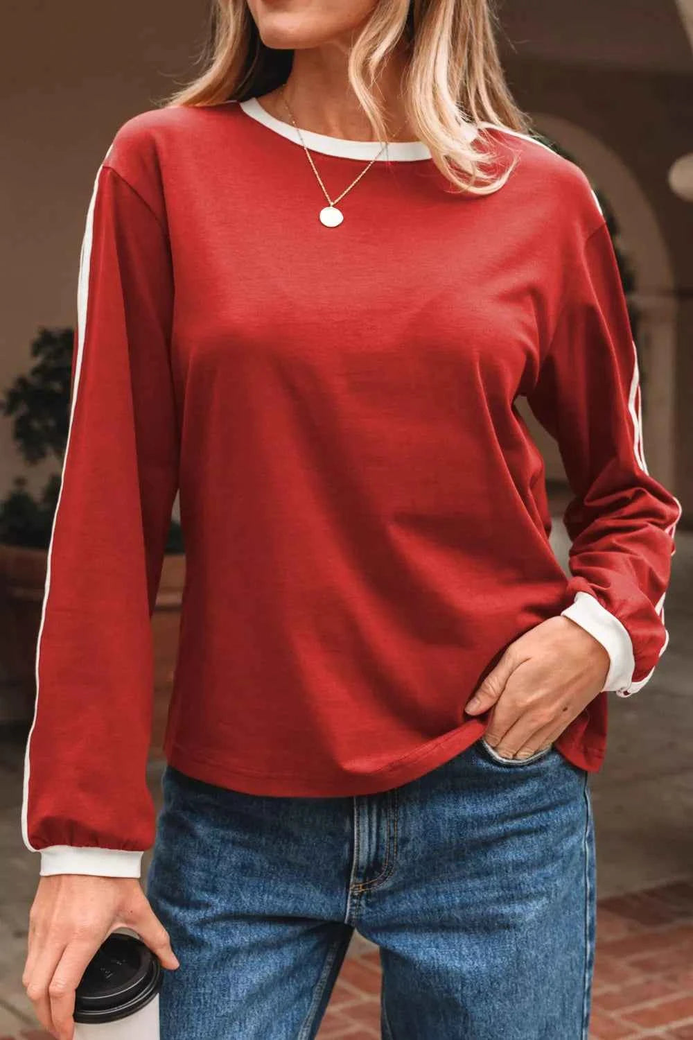Long Sleeve T-Shirt with Contrast Trim 4e59a48d-bd89-4847-911f-59d26f1bdecb-Max-Origin