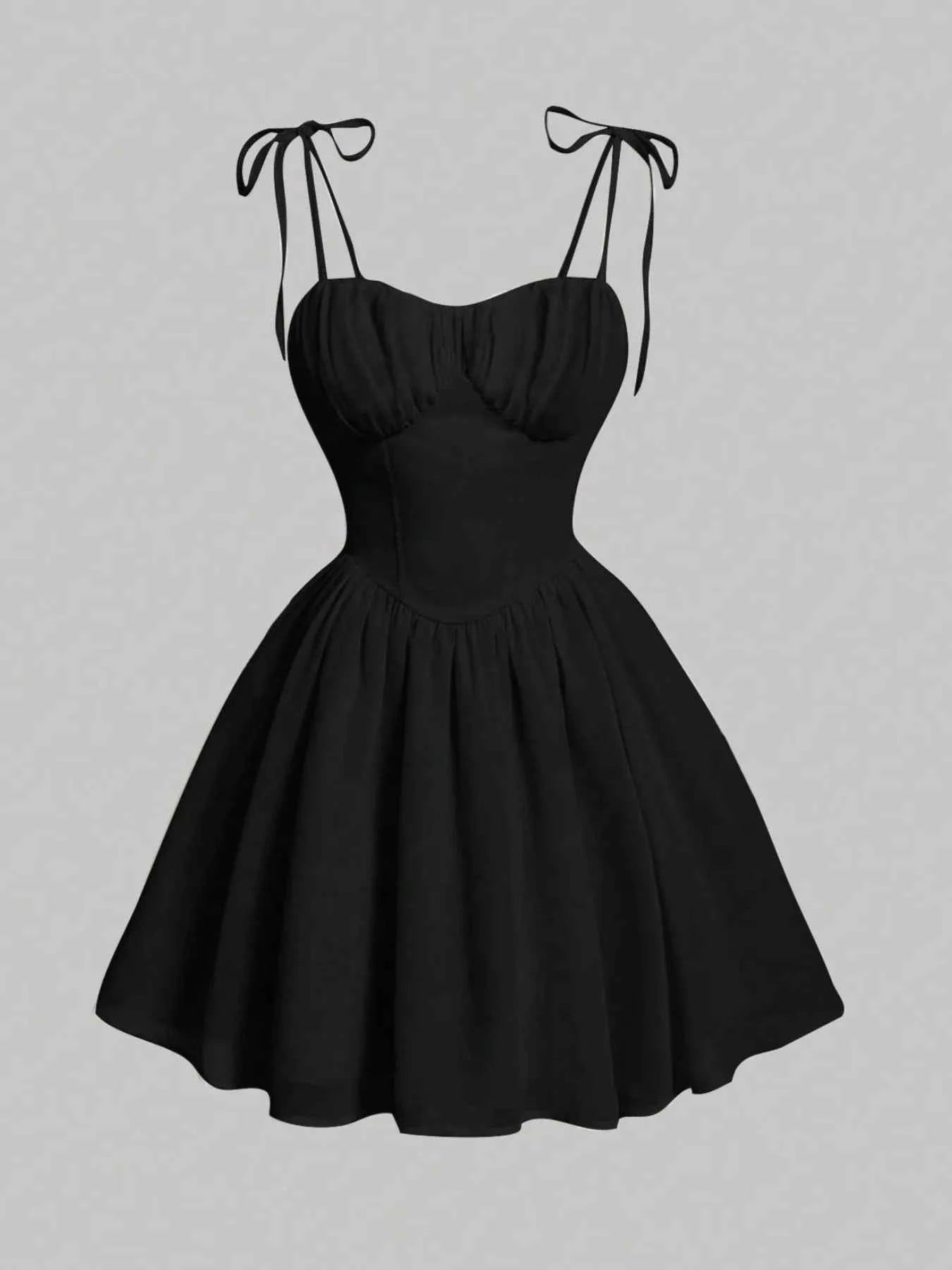 Sweetheart Neck Tie Shoulder Dress Black 4e5ce83d-99e7-41e4-a224-0fb9281e5cdb-Max-Origin