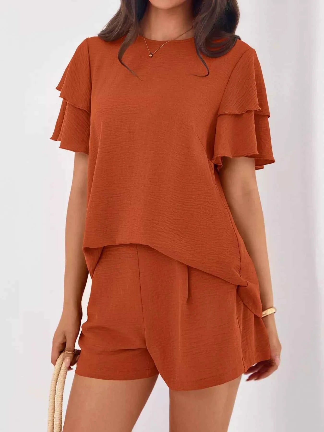 Ruffle Sleeve Top and Shorts Two-Piece Set 4e6b9e75-e64e-4c4e-9a6d-9c963ae2991b-Max-Origin