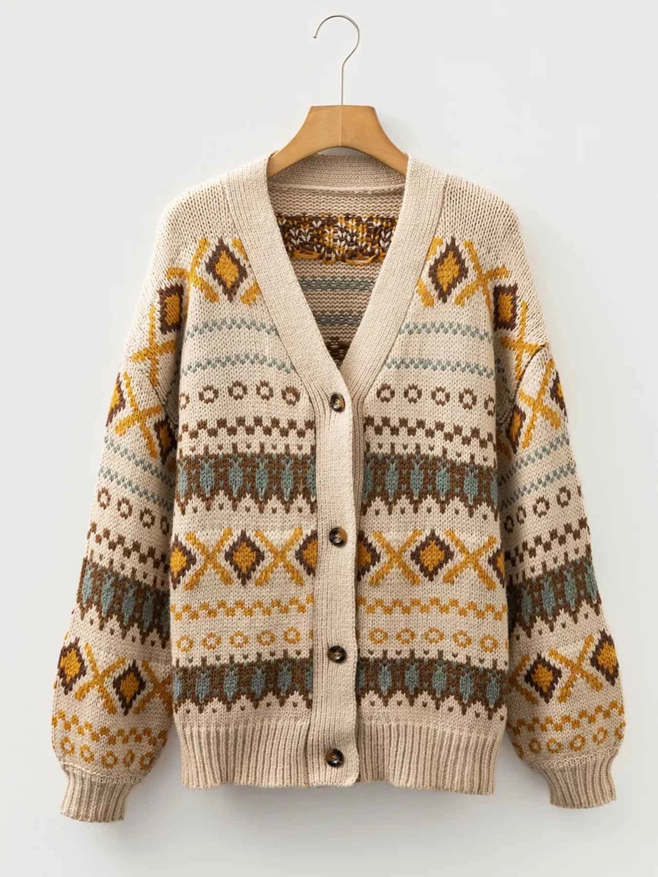 Western Pattern Knitted Button V Neck Cardigan Sweater 4e6edac55b2241ee94f2ad183daf3af9-Max-Origin
