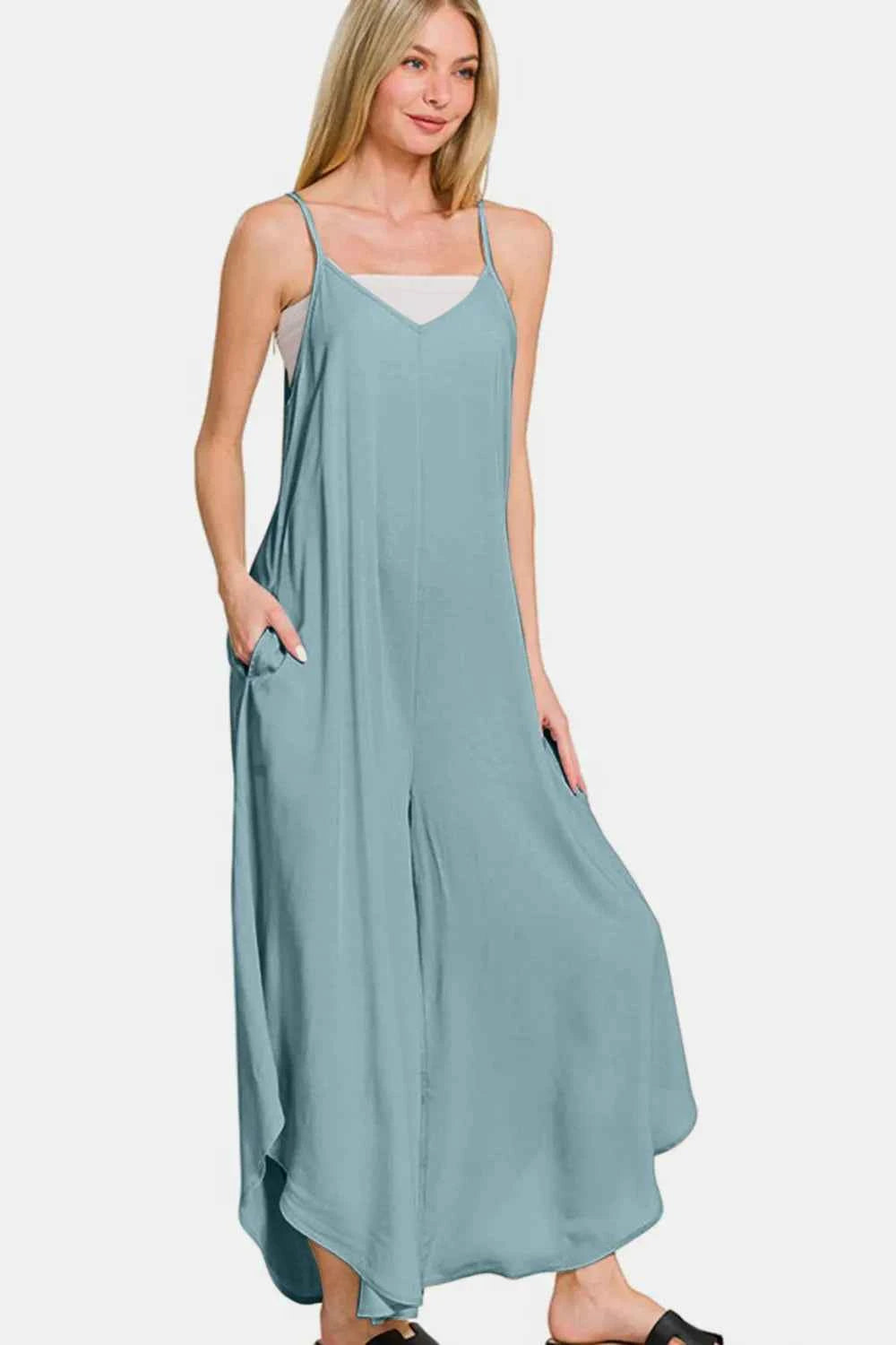 Zenana Spaghetti Strap Wide Leg Overalls with Pockets 4e7546a0-3c7e-4a58-9a81-7cd6328df402-Max