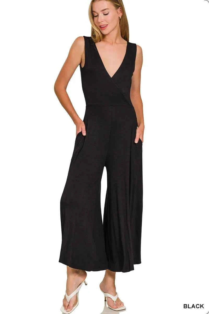 Zenana Surplice Neckline Sleeveless Jumpsuit BLACK 4e7c0c9f27a745178f72117cdcb44d8c-Max-Origin