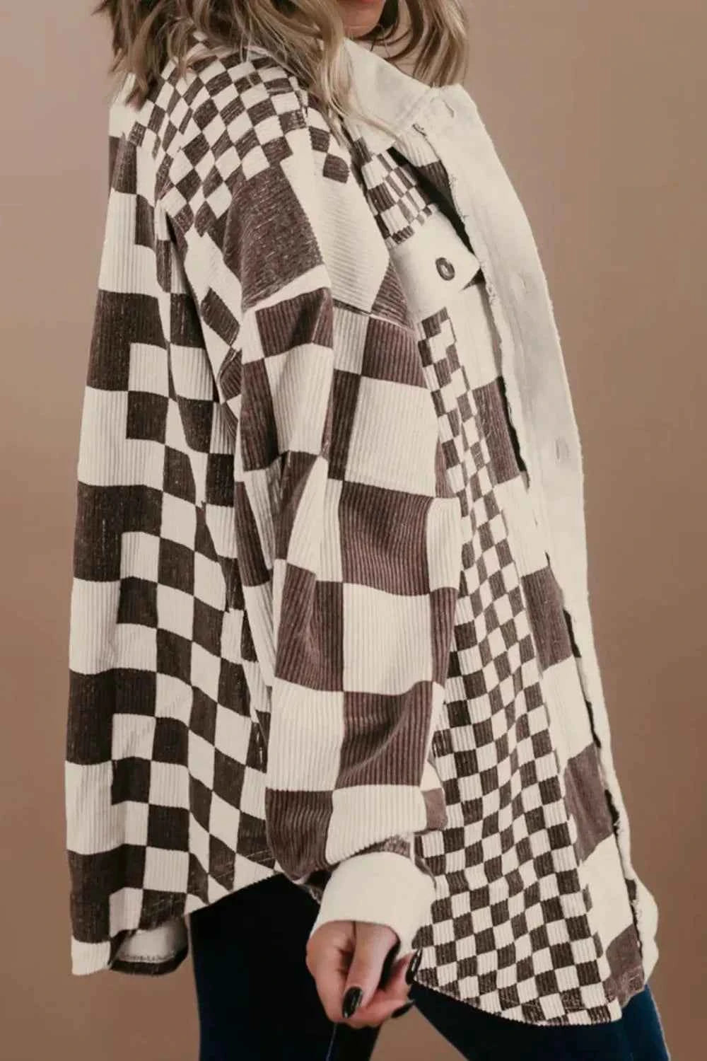 Plus Size Checkered Button Up Long Sleeve Jacket 4e7d3709-8f2d-489c-a537-2bb899f2cdaa-Max