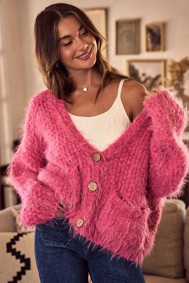 SO ME Soft Touch Hairy Loose Fit Cozy Sweater Cardigan 4e8133e5a8e3469192b56102976137ed-Max-Origin