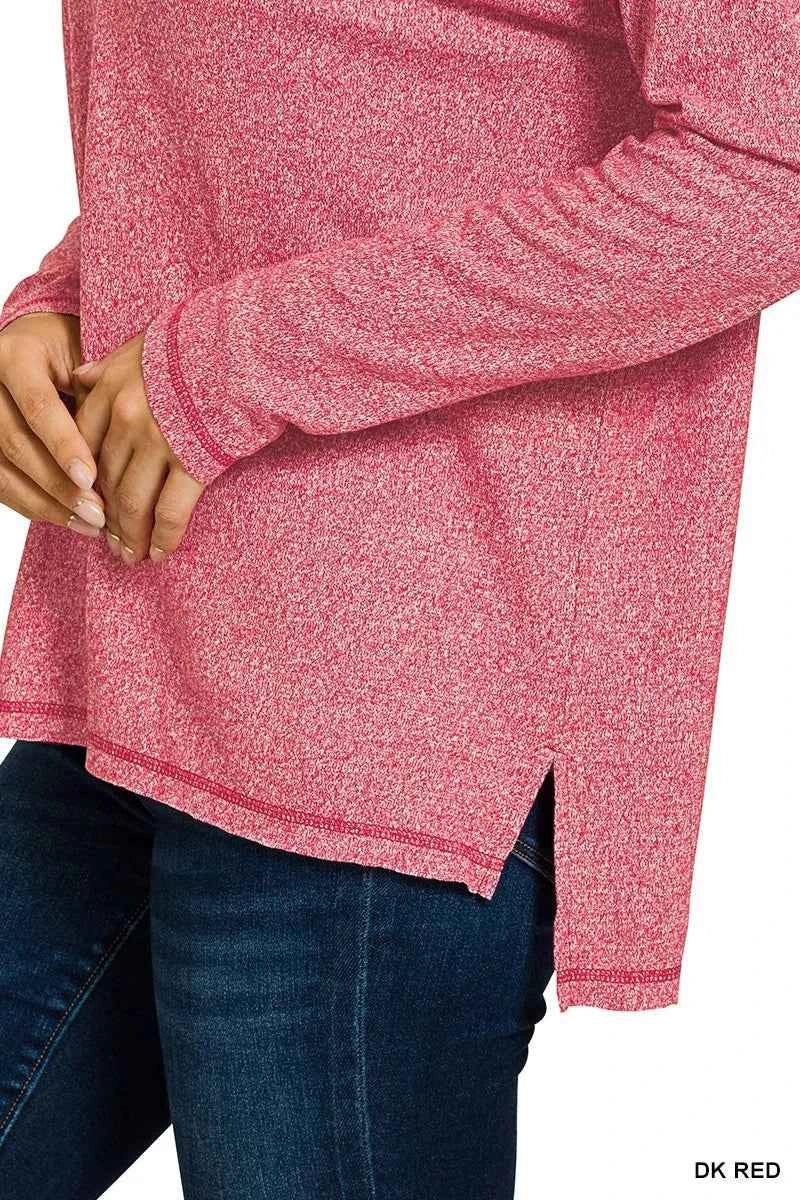 Zenana Soft Melange Hacci Exposed Seam Hi-low Tee 4e822319472849e6a18f7dac29378a22-Max-Origin