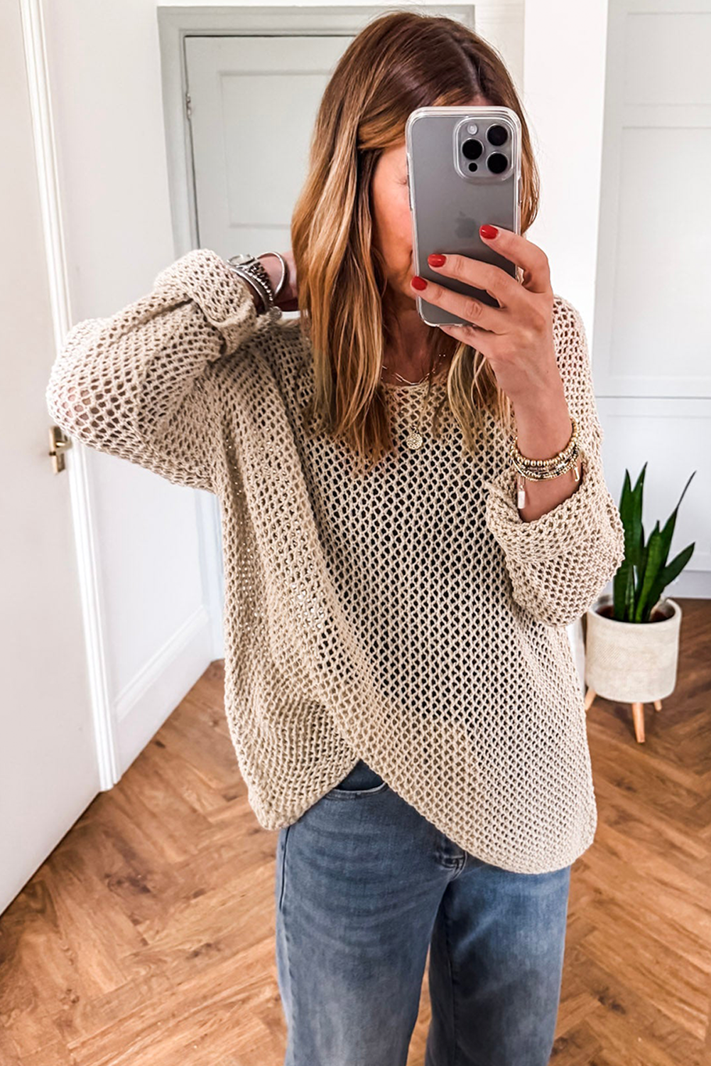 Coral Crochet Hollow-out Knit Sweater 4e838e90cf53a623