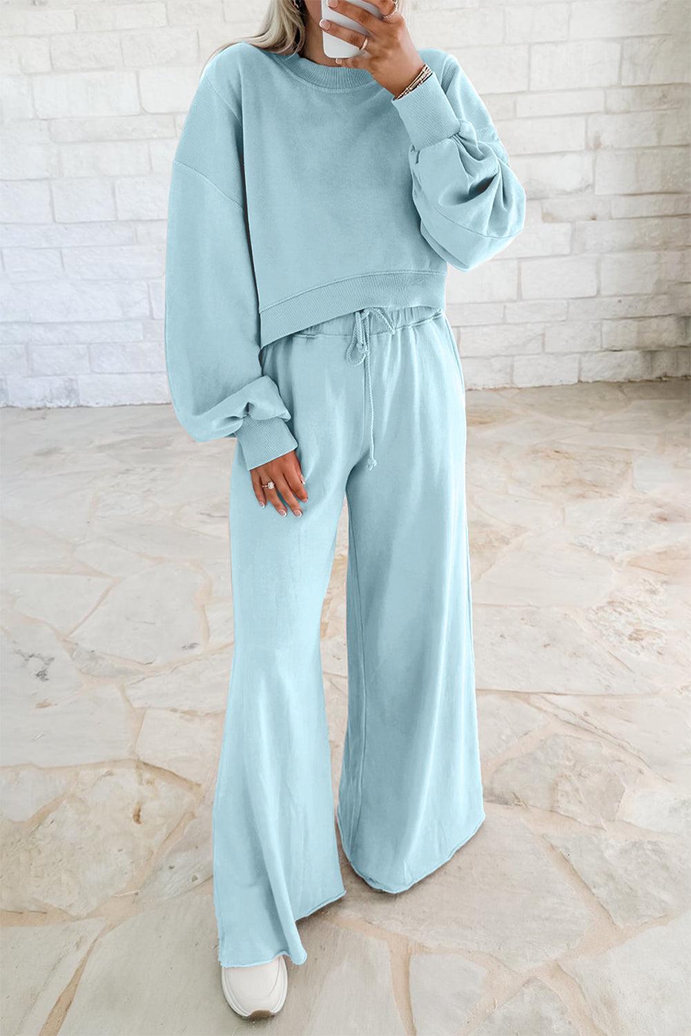 Flamingo Drop Shoulder Crop Pullover Drawstring Wide Leg Pants Set 4e85b2c1ecc2a027