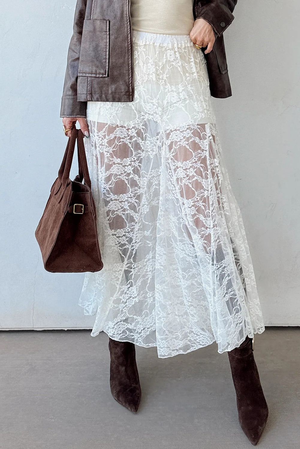 White Sheer Floral Lace Flowy Maxi Skirt 4e89c5bdf94a5332