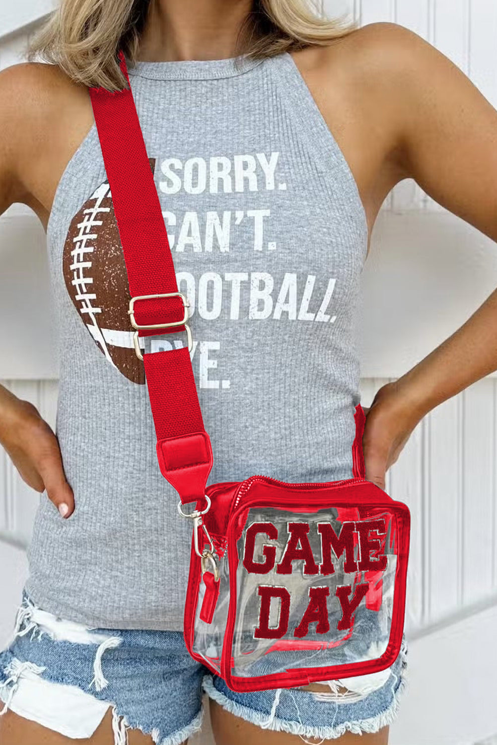 Black Chenille GAME DAY Pattern Clear Bag 4e8f54f0ab520cdb