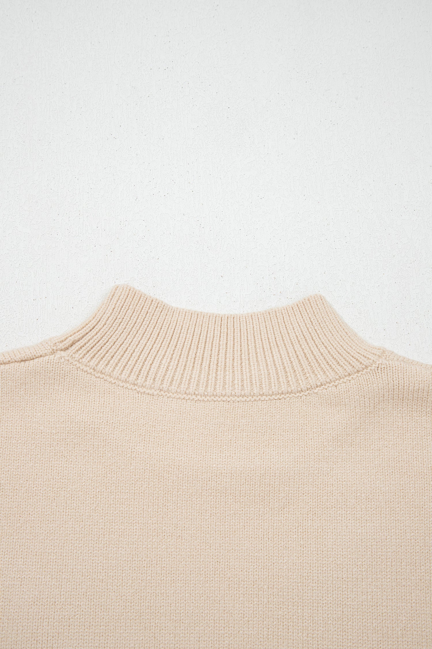 Parchment Corded Horseshoes Ribbed Trim Mock Neck Short Sleeve Sweater 4e90479b2518aa8a