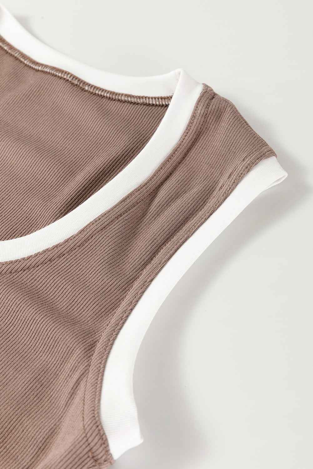 Smoke Gray Ribbed Knit Contrast Edge U Neck Slim Fit Tank Top 4e9717323966a9e6