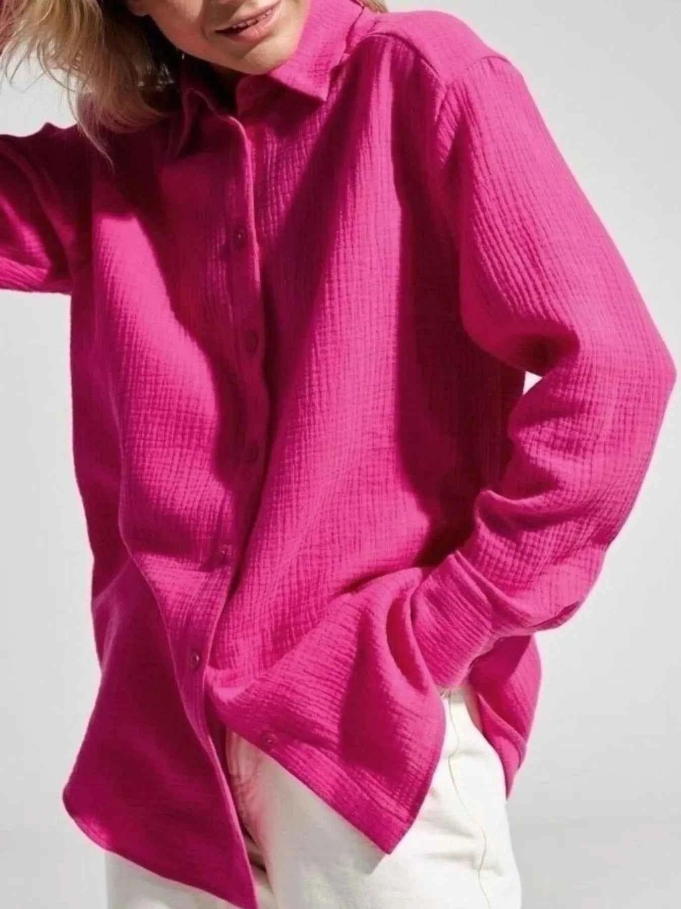 Button Up Long Sleeve Texture Shirt Rose Red 4e9b0188-ffcf-4939-867a-2cac7f83da63-Max-Origin