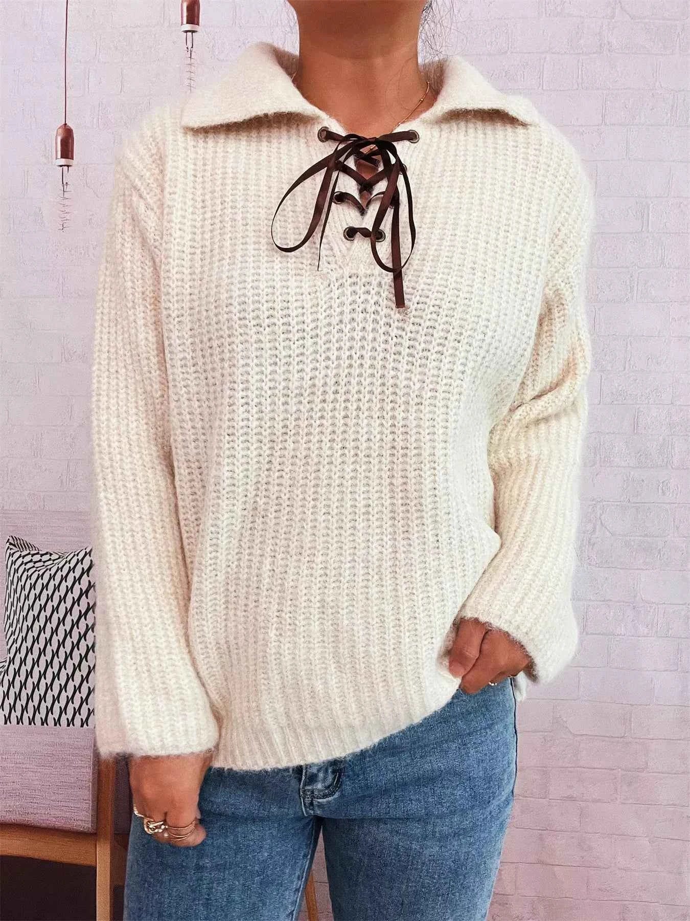 Lace Up Long Sleeve Sweater 4e9dc7aa570c4300820a8b57e1d5a607-Max-Origin