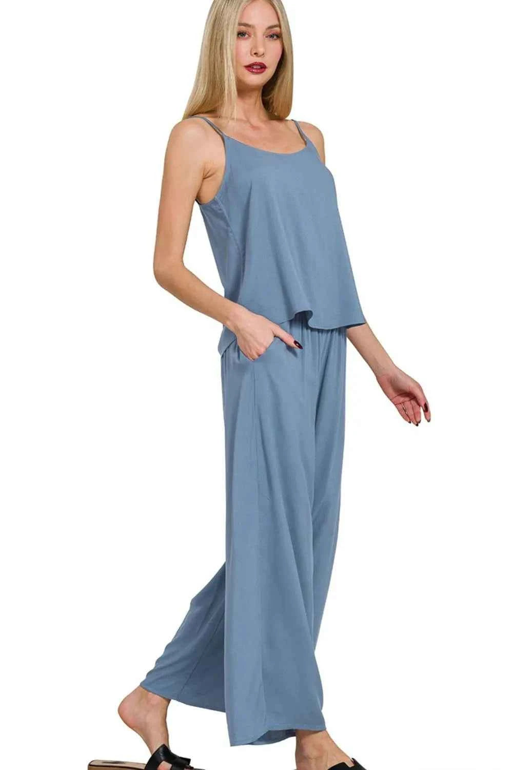 Zenana Woven Cami & Pants Set 4ea16905-c2b3-4a4d-acb2-787514c3f80a-Max-Origin