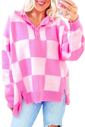 Pink Checkered Button Collared Sweater Pink 50%Viscose+28%Polyester+22%Polyamide 4ea298103792b6ca