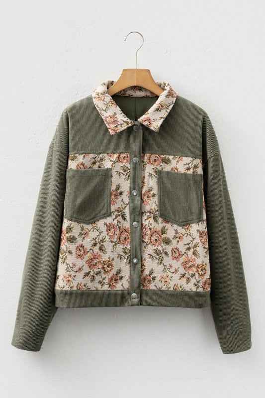 Floral Patchwork Ribbed Corduroy Shirt Jacket 4ea96b4b-406a-44f2-b88a-304234a99c03