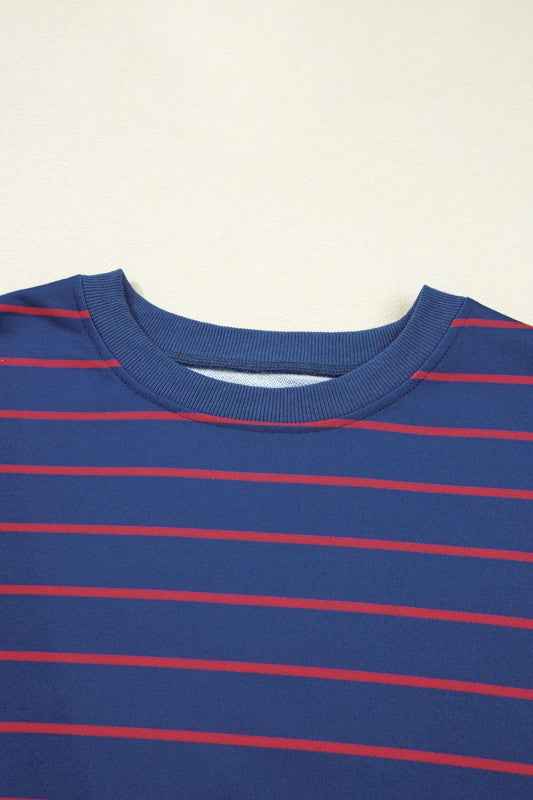 Stripe Overlap Drop Shoulder Pullover Sweatshirt 4eacafb6-ed60-452f-bfb5-28cf8389b5a8