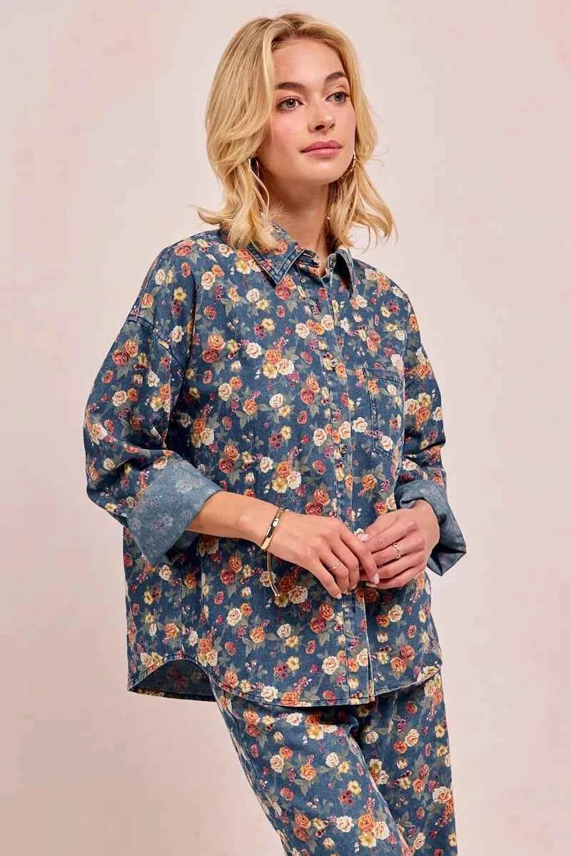 BiBi Washed Florla Print Denim Jacket 4eadc8ee058045e595024b6b768c8a87-Max-Origin
