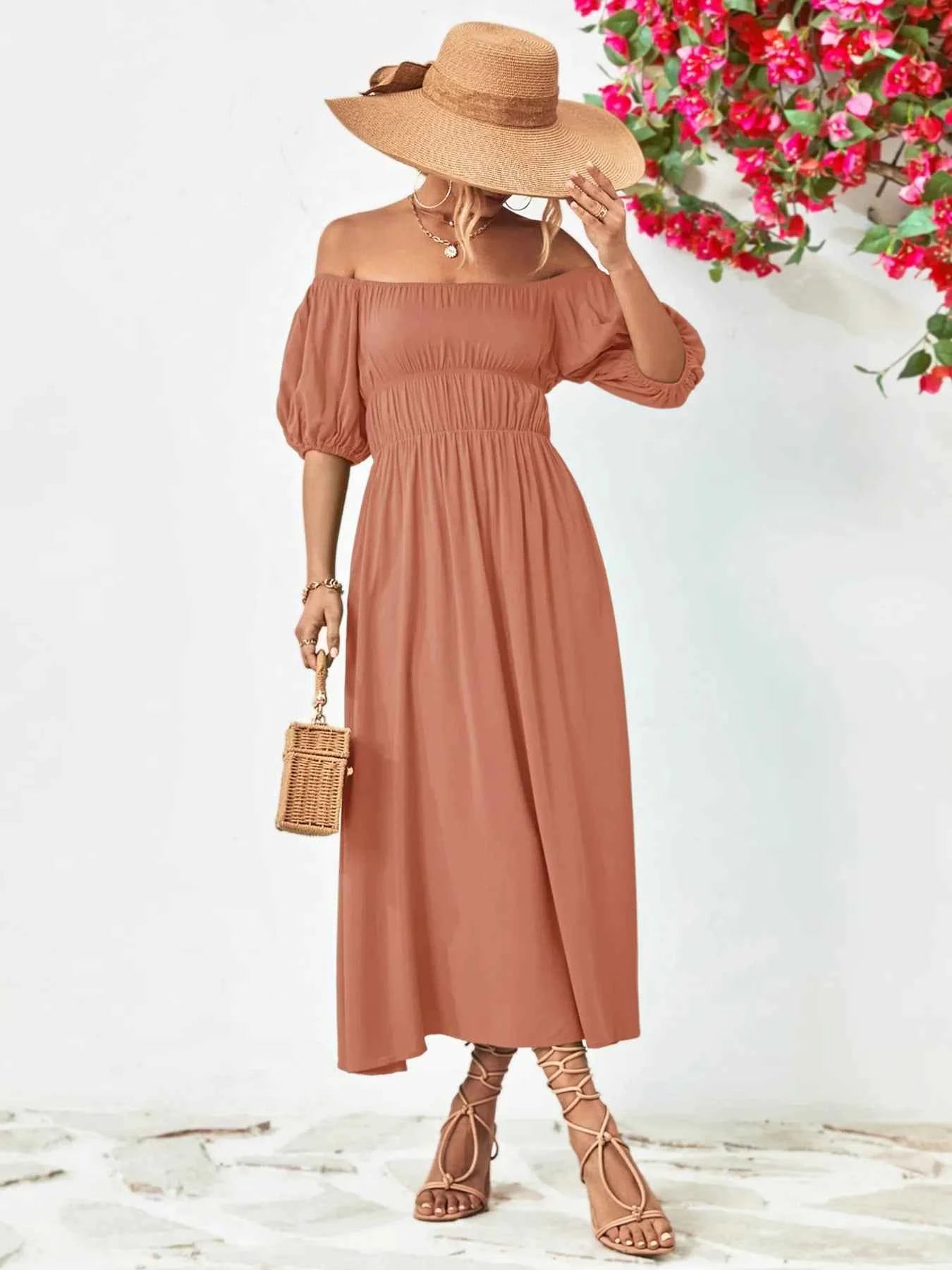 Off-Shoulder Puff Sleeve Smocked Maxi Dress 4eaecc73-a8bf-41ad-b20f-5a7842d50244-Max-Origin