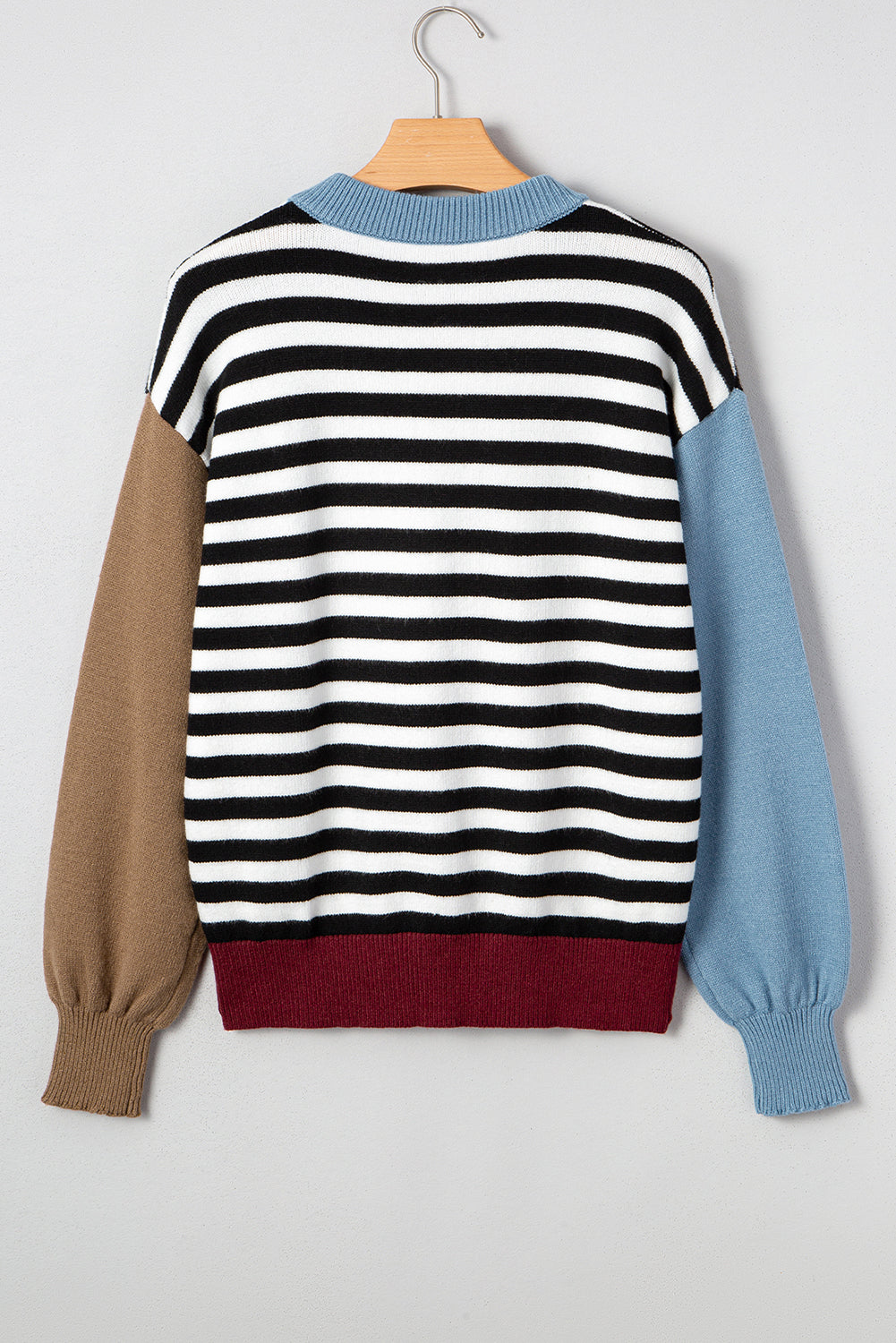 Black Striped Colorblock Patchwork Long Sleeve Sweater 4eb1775d4970487f