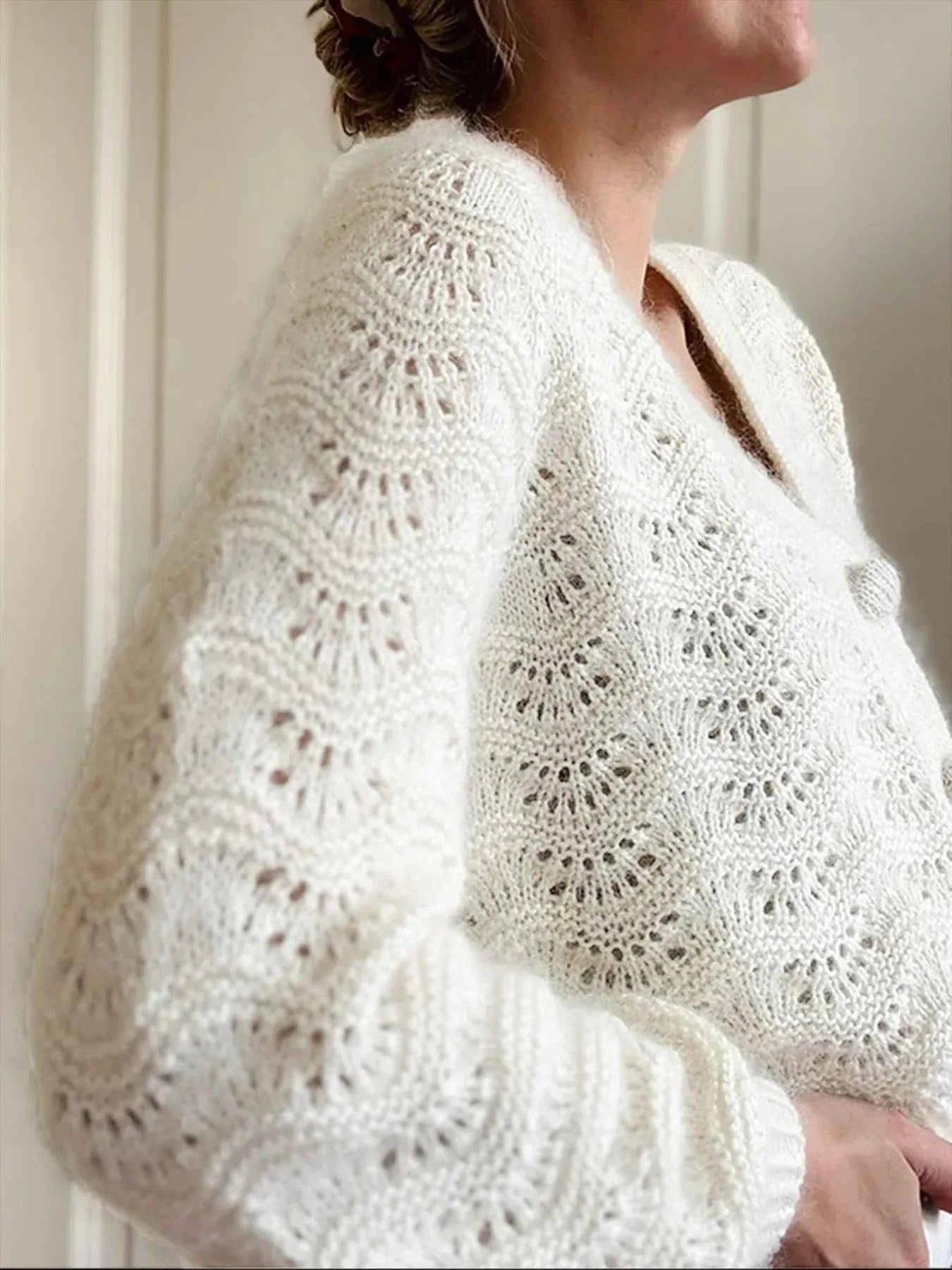 Openwork V-Neck Button Down Cardigan 4ebca1fe-b3d1-4e16-af77-f06c65d4d81d-Max-Origin
