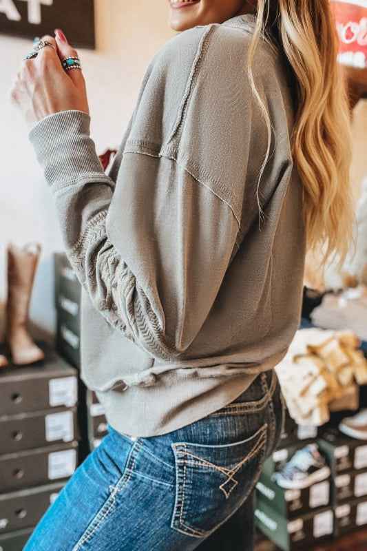 Western Aztec Embroidered Sleeve V-Neck Sweatshirt 4ec12de8-9a6d-424d-a18f-2c2dbc1cc11f