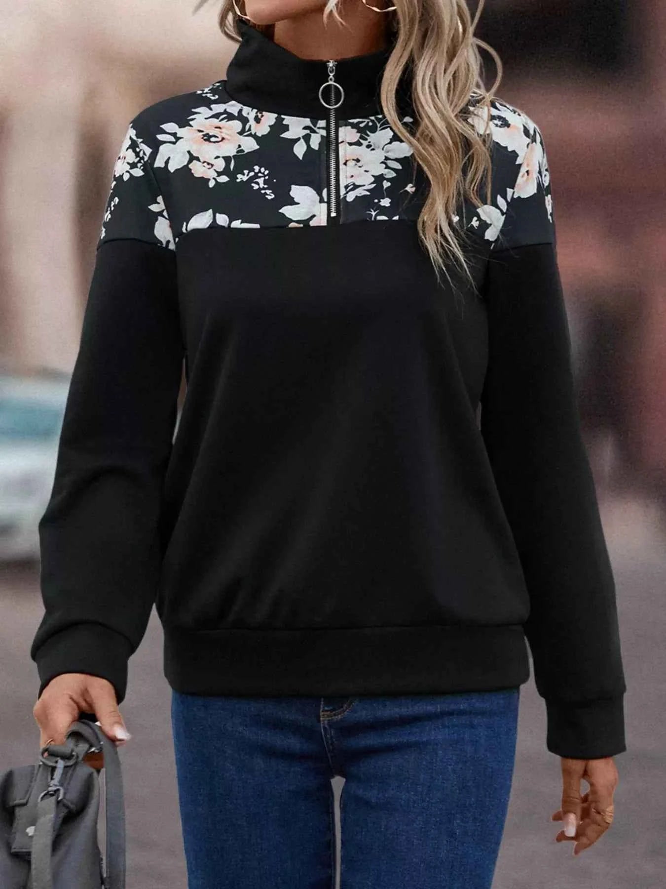 Floral Print Quarter Zip Sweatshirt 4eda1deb-de50-43b0-a186-0b96284bcea2-Max-Origin