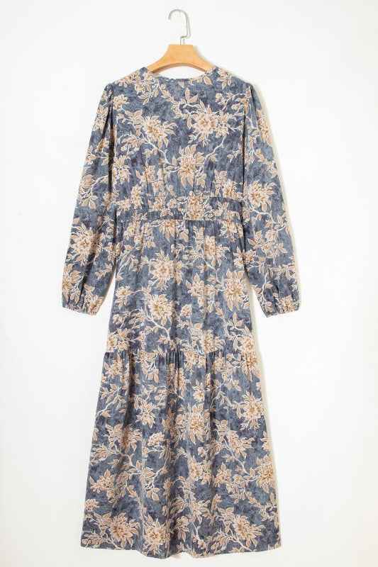 Floral Smocked High Waist Long Sleeve Dress 4edec374-ccc1-493a-ac76-d61104d6409c