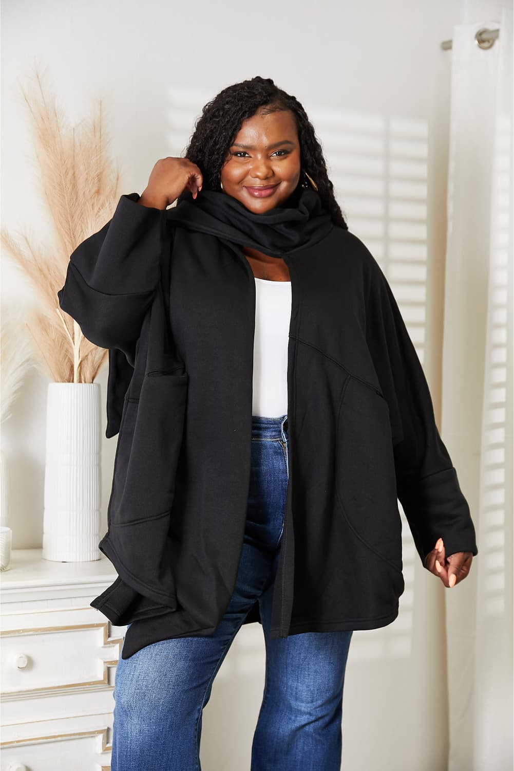 HEYSON Full Size Open Front Cardigan with Scarf Design 4ee1d45d49a74e84bc8ed081d51ec501-Max
