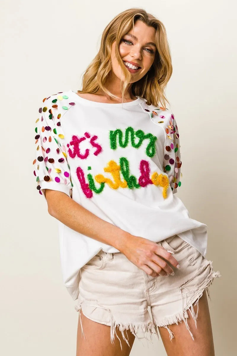 BiBi Metallic Letter Spangle Raglan Puff Sleeve Top 4eecfa0106184a6496b9aa0fc1a9774c-Max-Origin