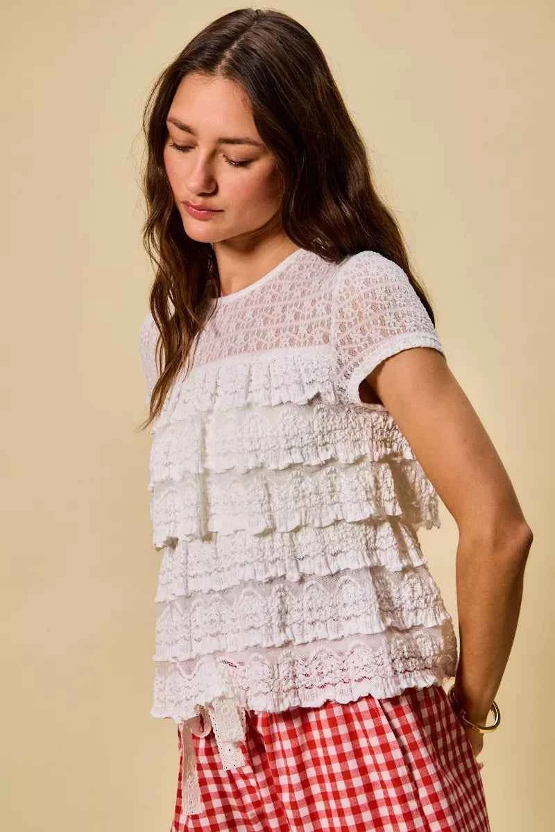 SO ME Ruffle Tiered Stretch Lace Short Sleeves Knit Top 4eed35fa68fd4b51928f0db64999bb63-Max-Origin