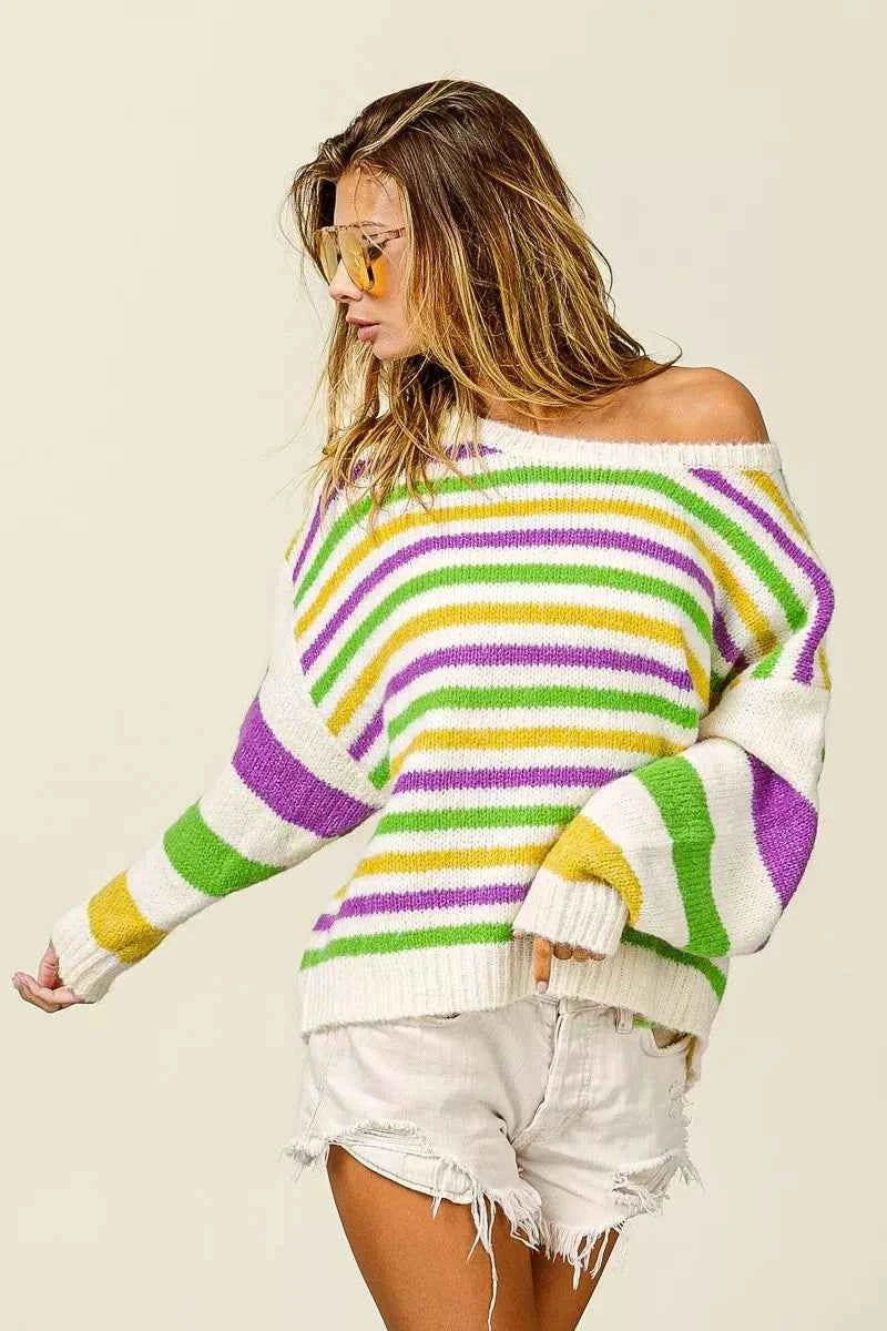BiBi Mardi Gras Colors Stripe Comfy Sweater 4ef00075112640a58203c6e52b9f0578-Max-Origin