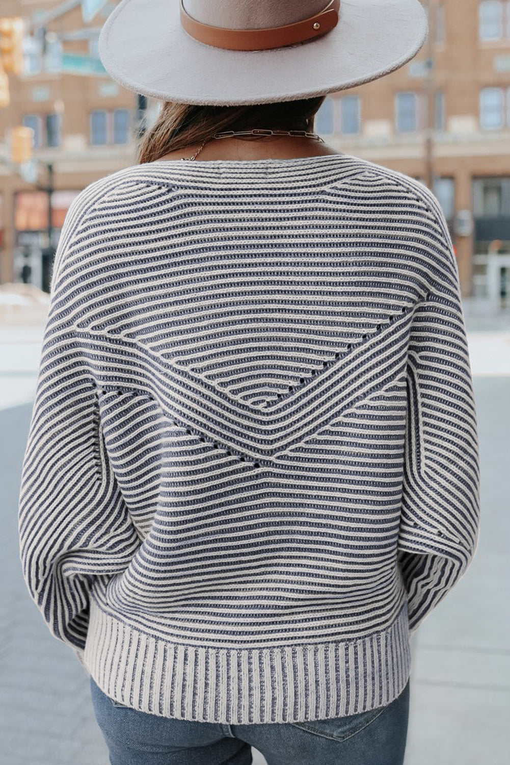 Black Striped Print Ribbed Knit Raglan Sleeve Baggy Sweater 4ef1c0043020dc2f