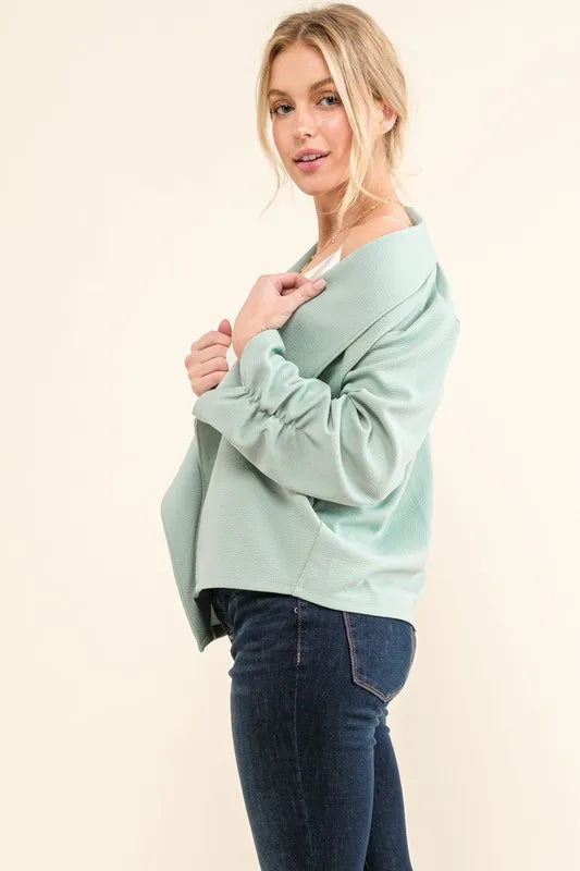 Stretch Open-Front Blazer - Ruched Pocketed Non-Wrinkle 4ef30889be3d41a4af3738ea1b326a40-Max-Origin