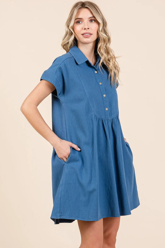 Twill Short Sleeve Collared Mini Dress 4ef7bc546ff54a309424236ff9623104-Max-Origin