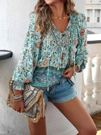 Floral Print Tie Neck Bohemian Blouse 4ef8bb37-fa8a-4cf8-8b80-16e9dc3d89b0-Max-Origin