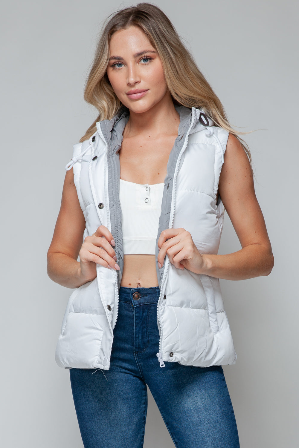 Snobbish Snap and Zip Closure Hooded Vest