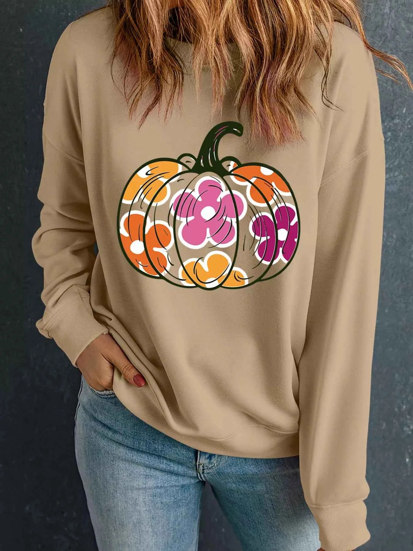 Halloween Floral Pumpkin Graphic Drop Shoulder Sweatshirt 4efcca5ec1ce4bb48c7136a17d5e38a1-Max-Origin