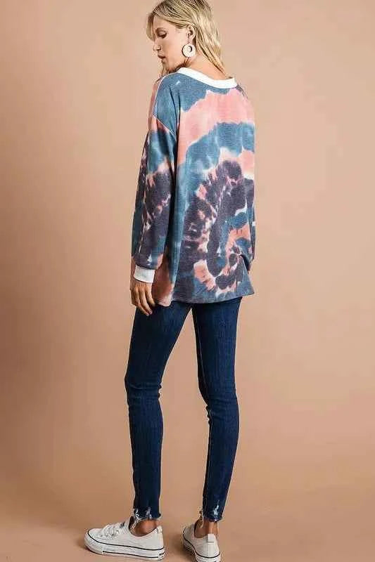 Tie Dye Deep V-Neck Top with Lace Up Front 4efebe15-81cf-4daa-90cc-d210423aabdf-Max-Origin