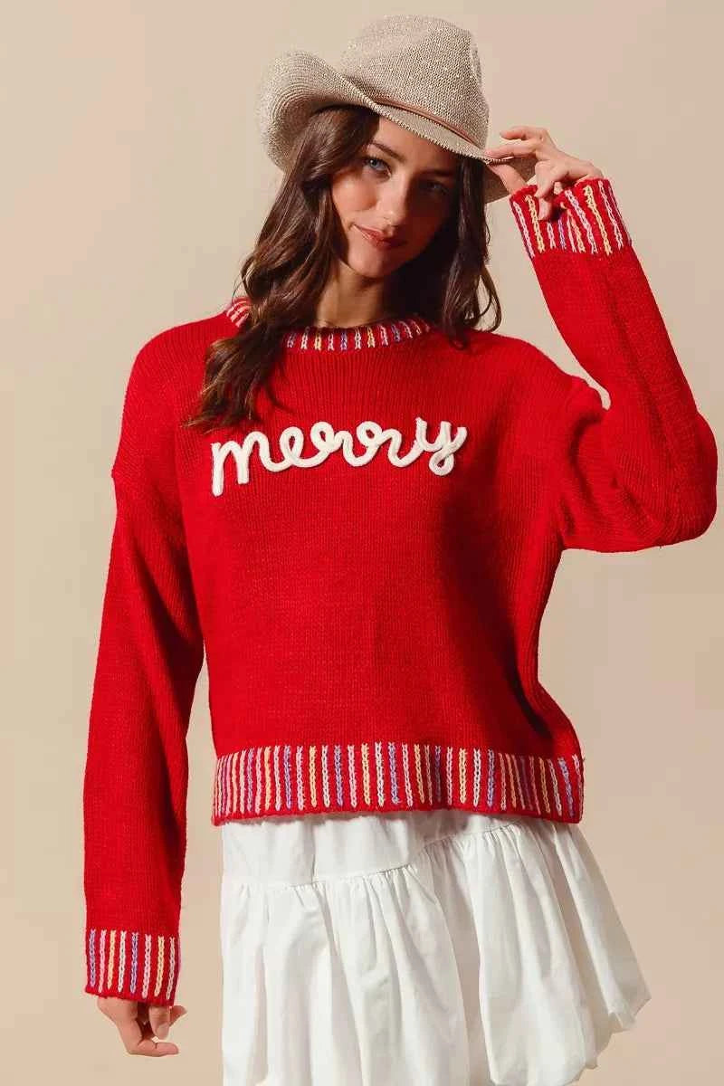 SO ME Merry Lettering Embroidered Christmas Sweater 4f020b242d624ab88b9456b85604ce22-Max-Origin