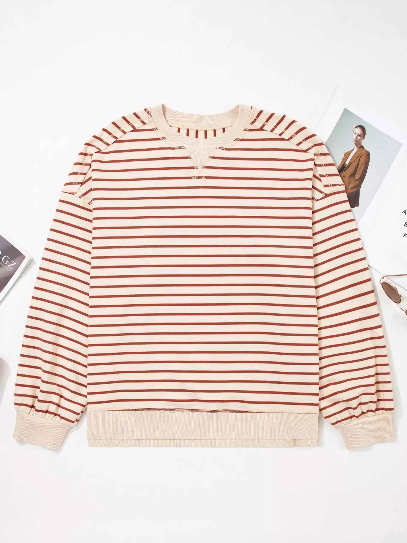 Striped Crew Neck Casual Sweatshirt 4f07eaf1-da8a-446c-b42d-fe406d382d57-Max-Origin