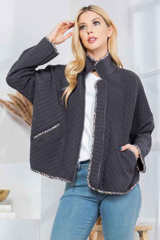 Quilt Jacket with Pockets CHARCOAL 4f0af0ca-b9bf-4b05-bda2-a401b5b078e7