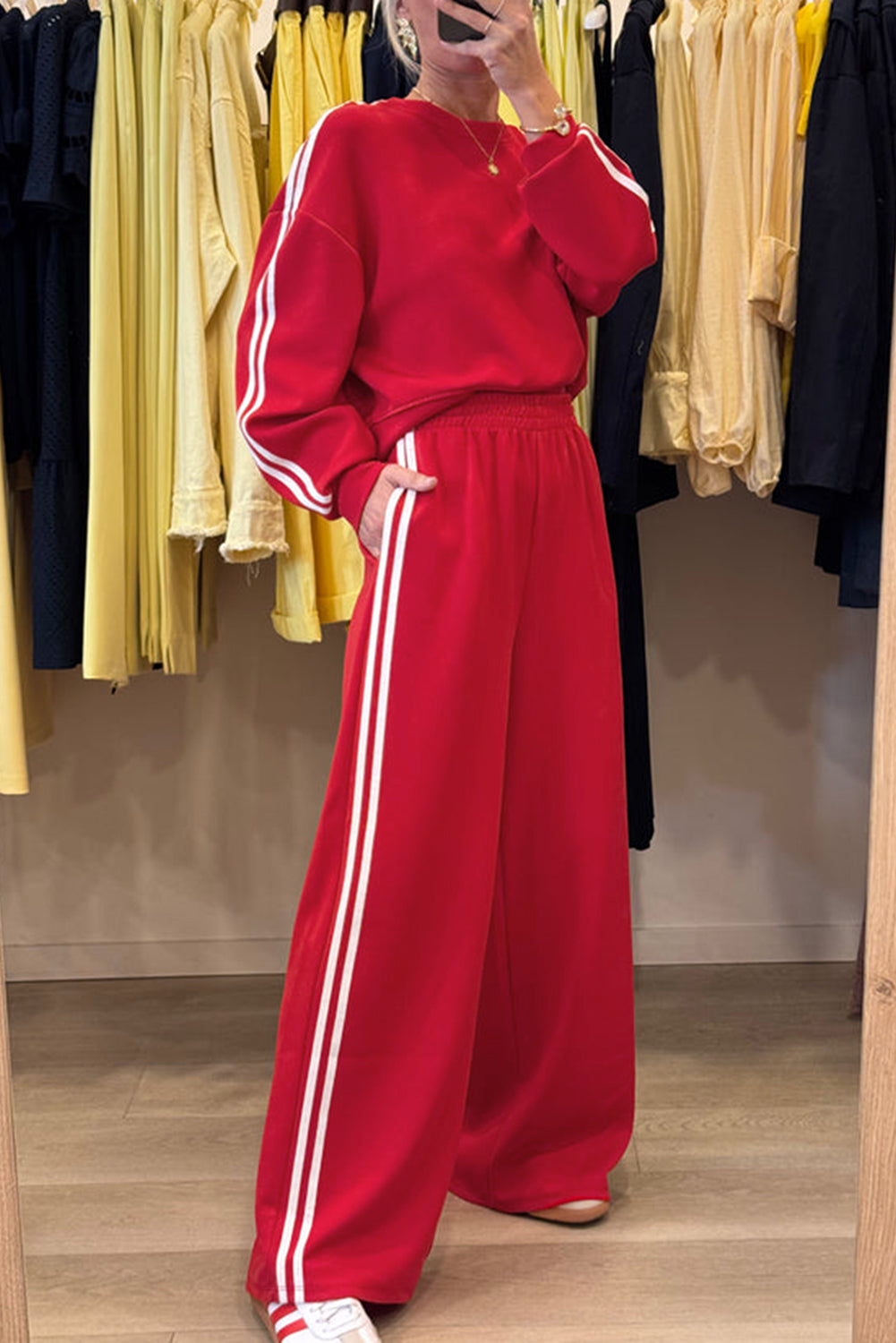 Dirty Blue Varsity Striped Detail Cropped Pullover Wide Leg Pants 2pcs Outfit 4f12d435093351bc