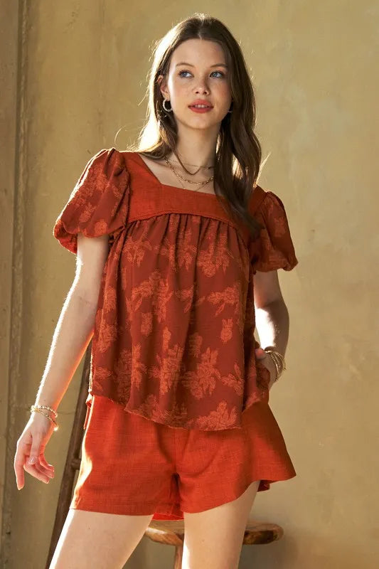Nature Printed Square Neck Puff Sleeve Blouse 4f16417dfb25449ea4929a26eb4251a5-Max-Origin